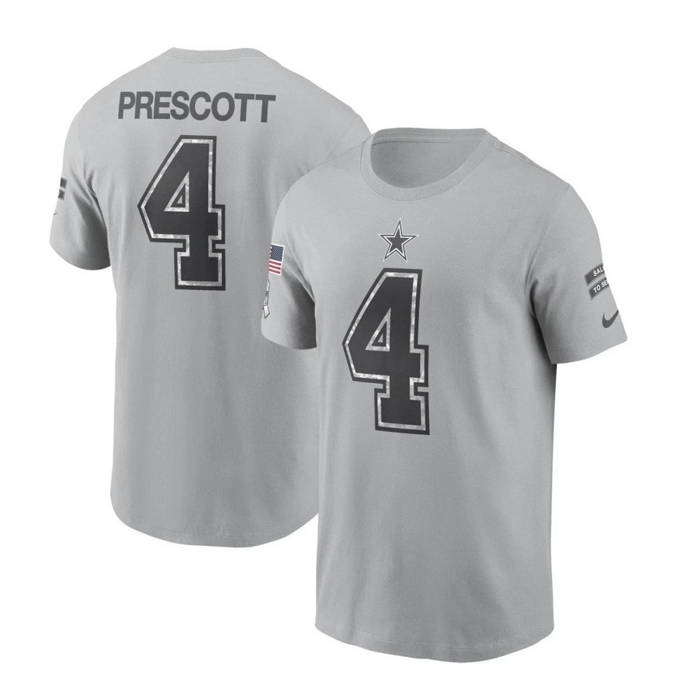 Dak Prescott #4 Dallas Cowboys Nike Salute To Service Gray T-Shirt Men's Size M